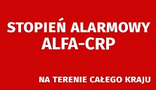 Logo z napisem"Stopień alarmowy ALFA-CRP" na czerwonym tle