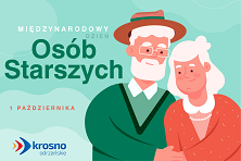 Grafika przedstawiające dwie osoby starsze, napis Międzynarodowy Dzień Osób Starszych oraz datę 1 października